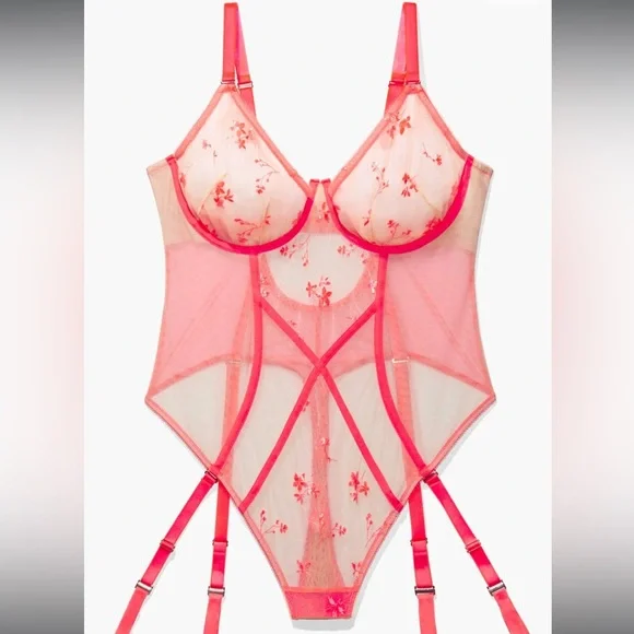 NWT Foiled Sprigs Embroidered Teddy by Savage X Fenty in Hot Pink/Red - Picture 6 of 10